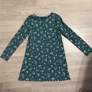 Floral Green Ribbed Dress